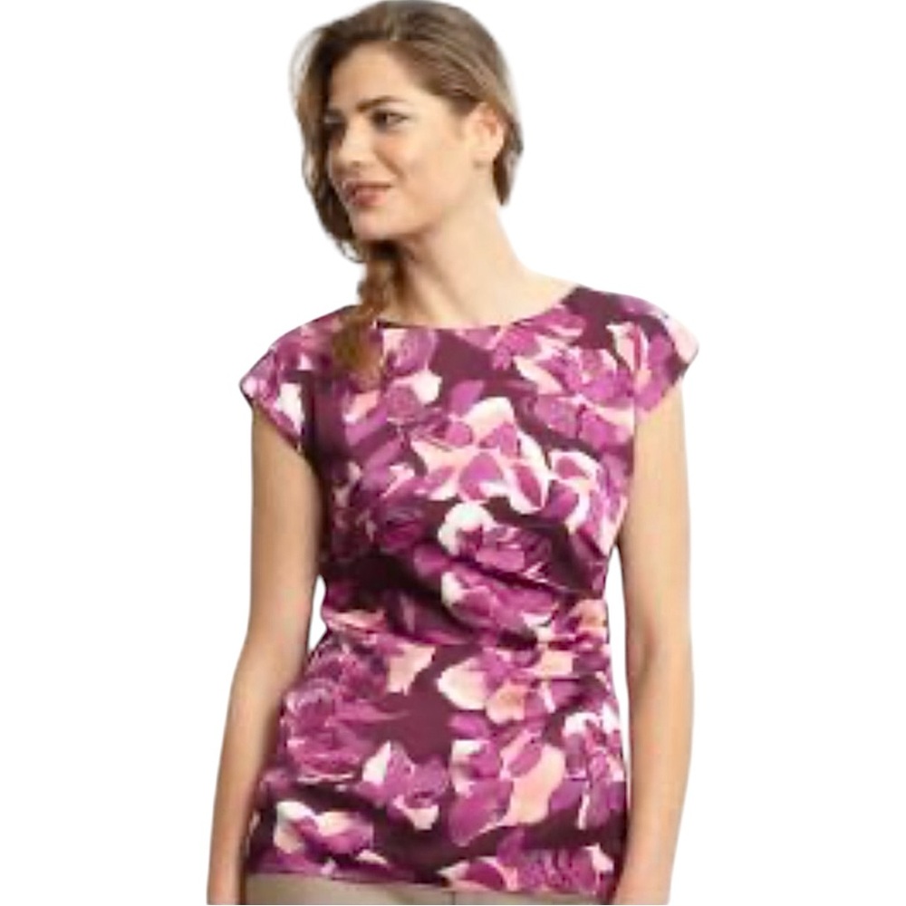 Banana Republic Size 0 Lourdes Pleated Floral Blouse Purple